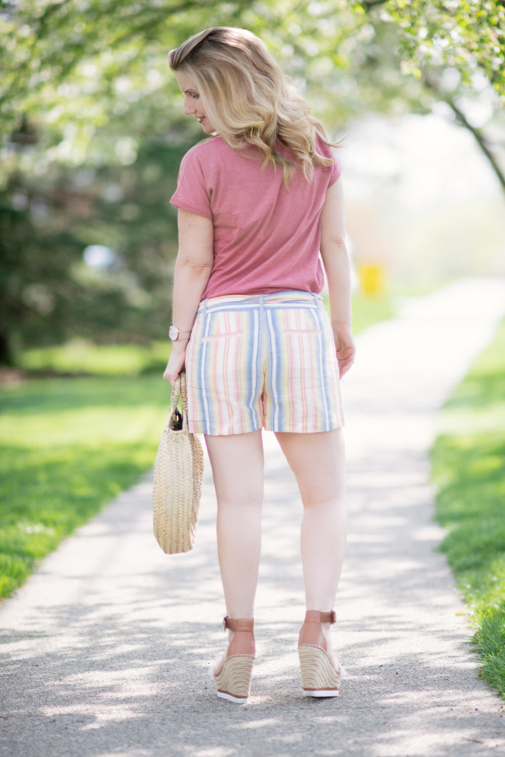 Michigan Petite Fashion and Lifestyle Blog | Loft Striped Tie Waist Shorts | Loft Sale
