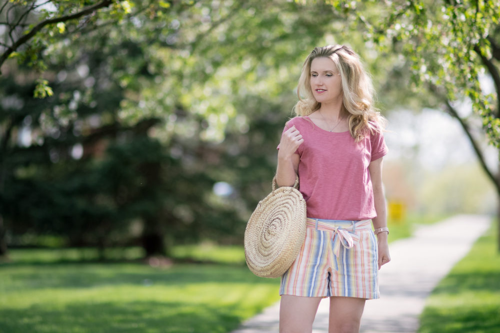 Michigan Petite Fashion and Lifestyle Blog | Loft Striped Tie Waist Shorts | Loft Sale