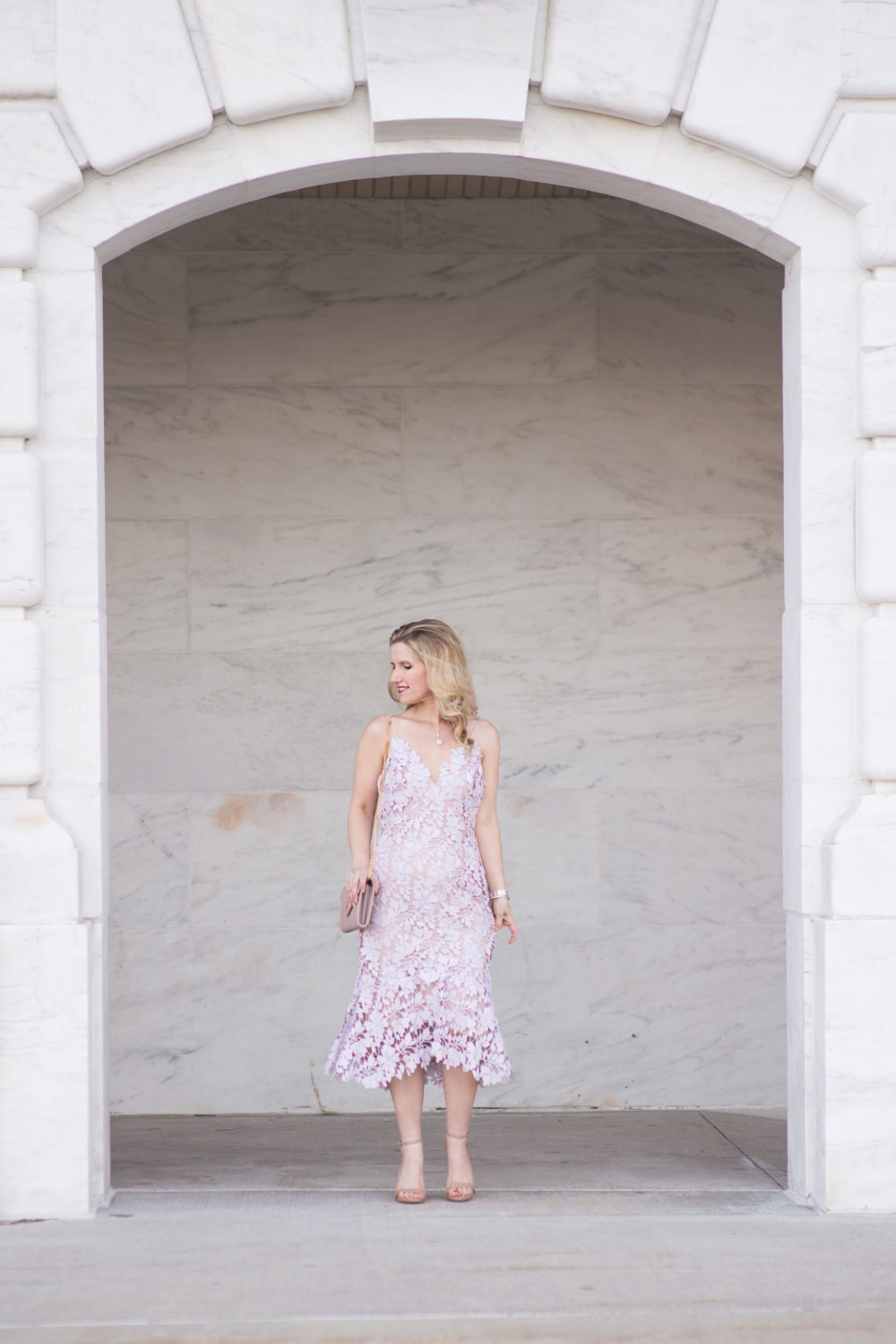 Michigan Petite Fashion and Lifestyle Blog | Vera Wang Women's Sleeveless 3D Lace Cocktail Dress With Ruffle Skirt | Lavender Dress | Lace Dress