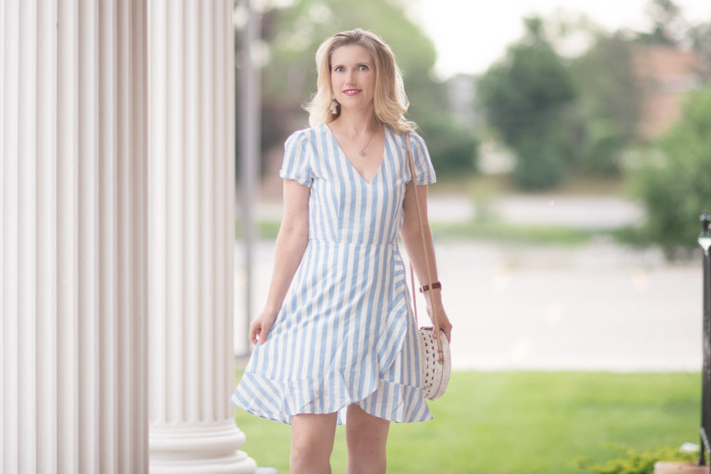 Michigan Petite Fashion and Lifestyle Blog | J. Crew Factory Striped Faux Wrap Dress
