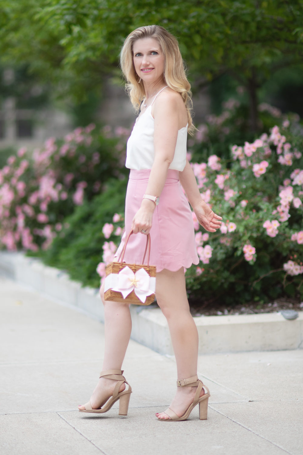 Michigan Petite Fashion and Lifestyle Blog | Lisi Lerch Emory Handbag | J. Crew Factory Scalloped Cami | ASOS Mini Skirt With Scalloped Hem