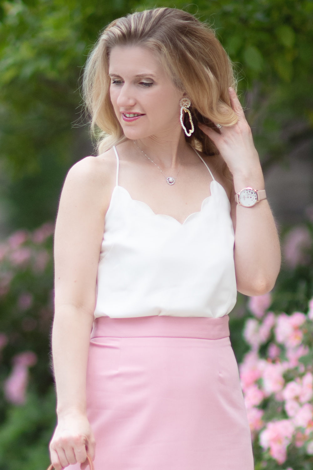 Michigan Petite Fashion and Lifestyle Blog | Lisa Lerch Emory Handbag | J. Crew Factory Scalloped Cami | ASOS Mini Skirt With Scalloped Hem