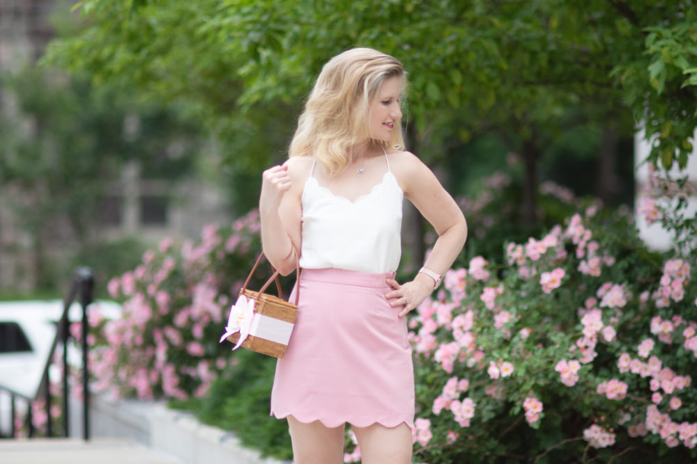 Michigan Petite Fashion and Lifestyle Blog | Lisai Lerch Emory Handbag | J. Crew Factory Scalloped Cami | ASOS Mini Skirt With Scalloped Hem