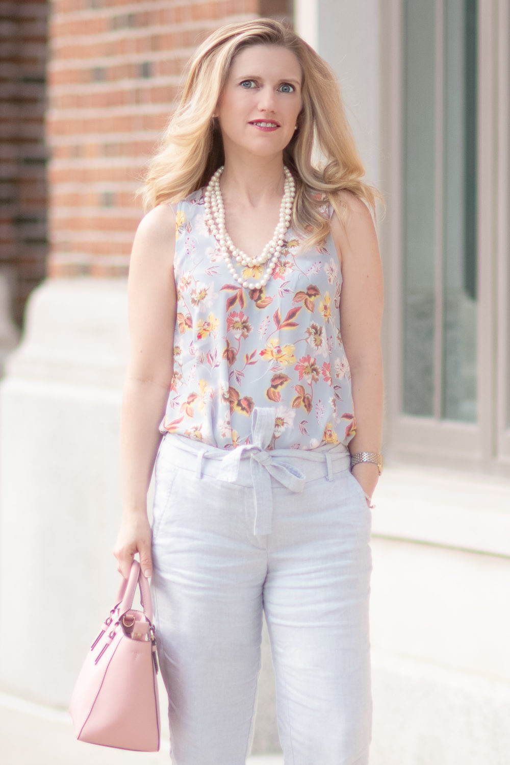 Petite Fashion and Style Blog | Loft Sale | Loft Floral Flounce Top | Loft Slim Textured Tie Waist Pencil Pants