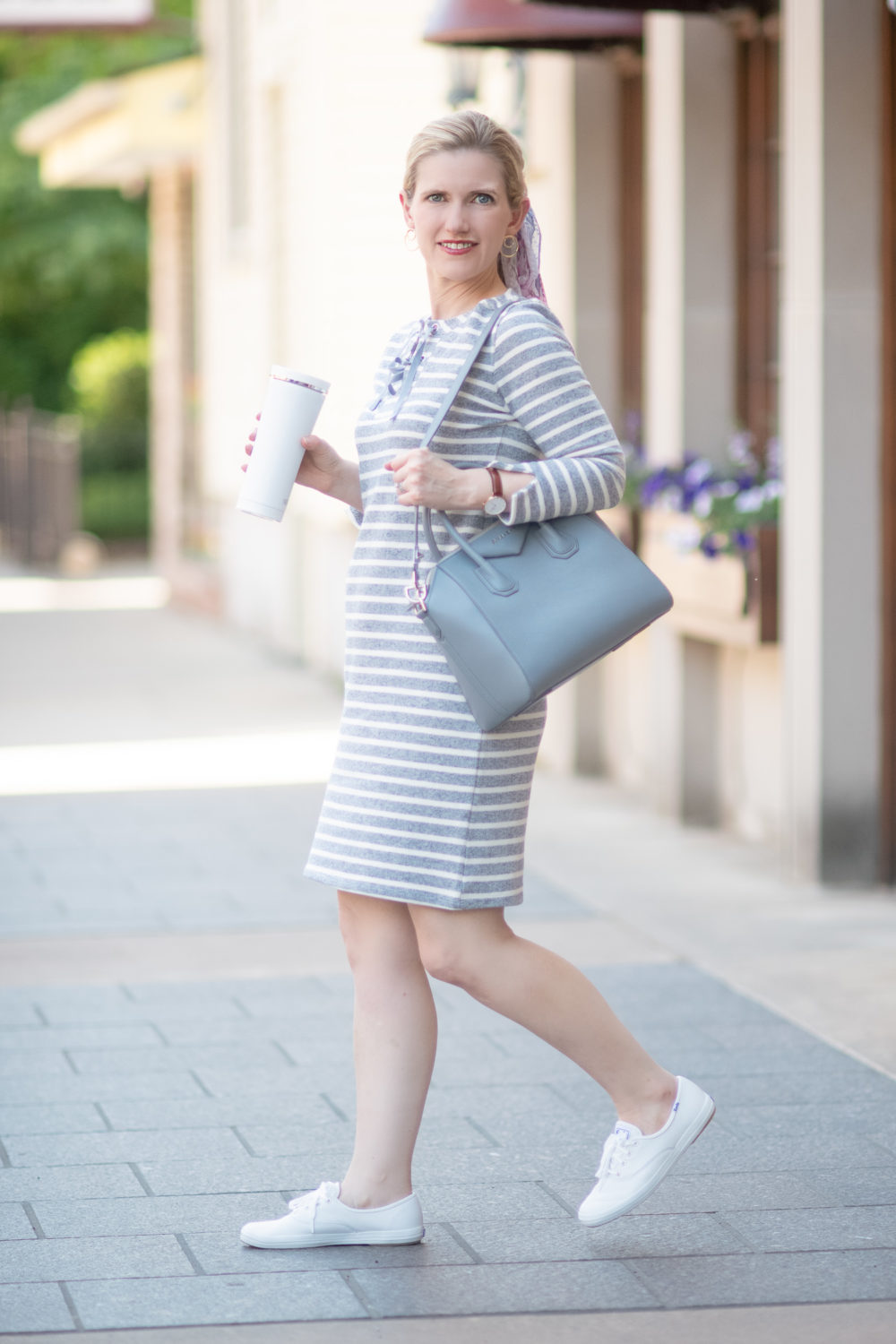 Michigan Petite Fashion and Lifestyle Blog | Peach Riviera Dress | Thermos Stainless Steel Vacuum Insulated Lidded Tumbler | Givenchy Antigona Bag | Nordstrom Jacquard Dot Silk Scarf