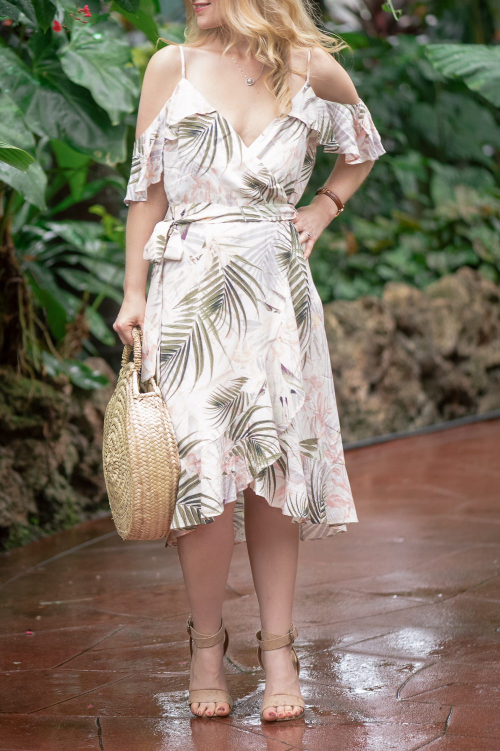 Michigan Petite Fashion and Lifestyle Blog | CeCe-Soft Palms Print Wrap Dress | Palm Print Dress | Lincoln Park Conservatory
