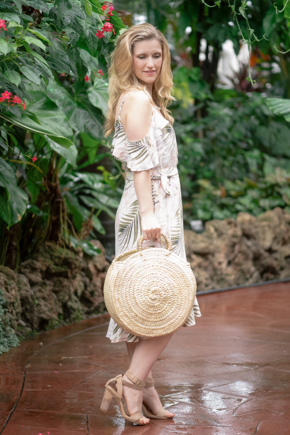 Michigan Petite Fashion and Lifestyle Blog | CeCe-Soft Palms Print Wrap Dress | Palm Print Dress | Lincoln Park Conservatory