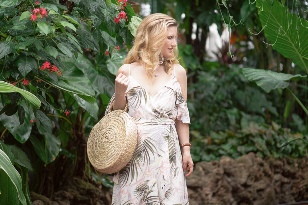 Michigan Petite Fashion and Lifestyle Blog | CeCe-Soft Palms Print Wrap Dress | Palm Print Dress | Lincoln Park Conservatory