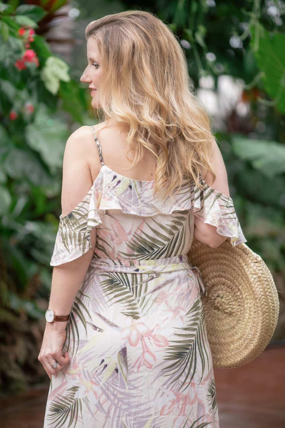 Michigan Petite Fashion and Lifestyle Blog | CeCe-Soft Palms Print Wrap Dress | Palm Print Dress | Lincoln Park Conservatory