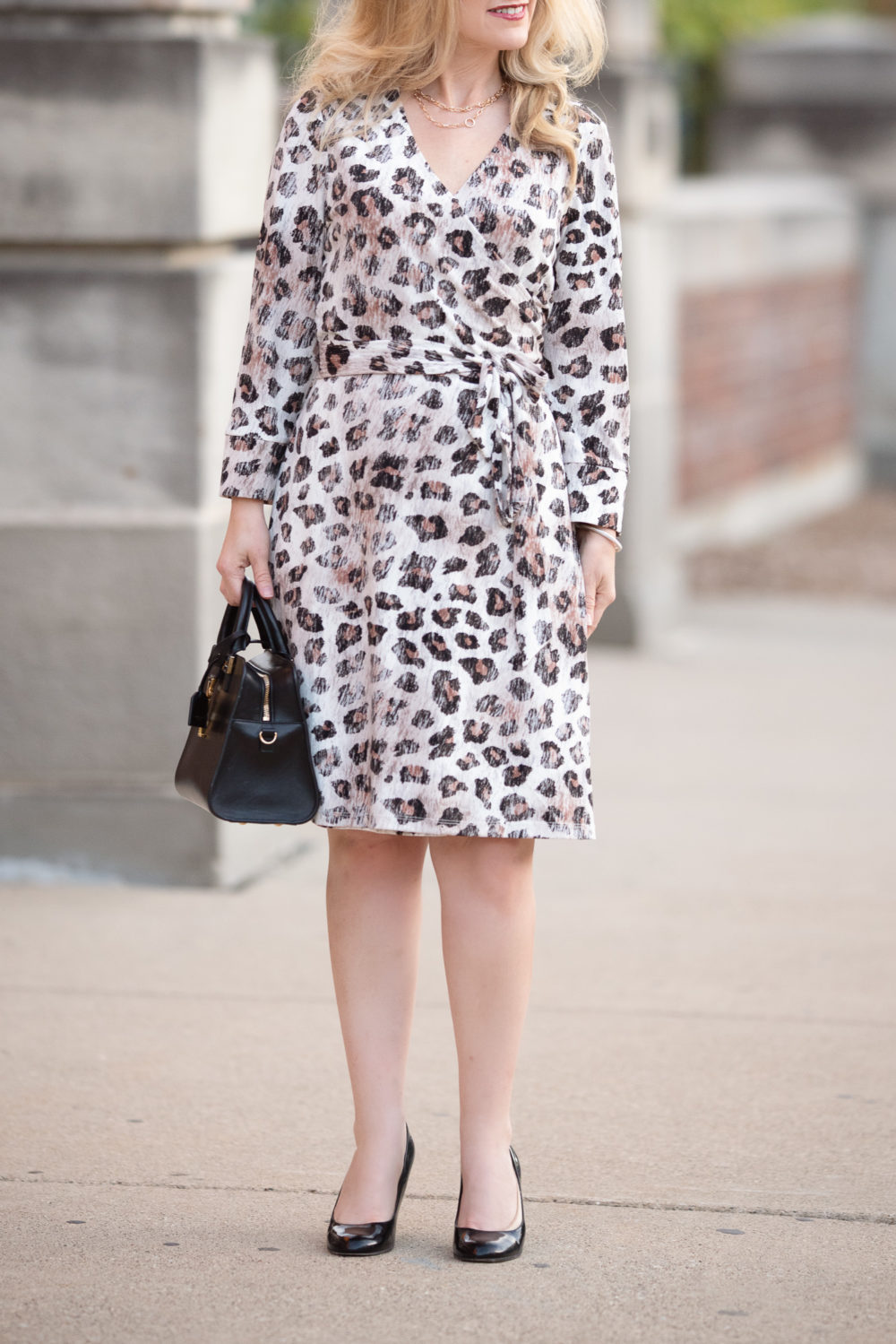 Petite Fashion and Style Blog | Lark & Ro Women's Three Quarter Sleeve Patterned Wrap Dress