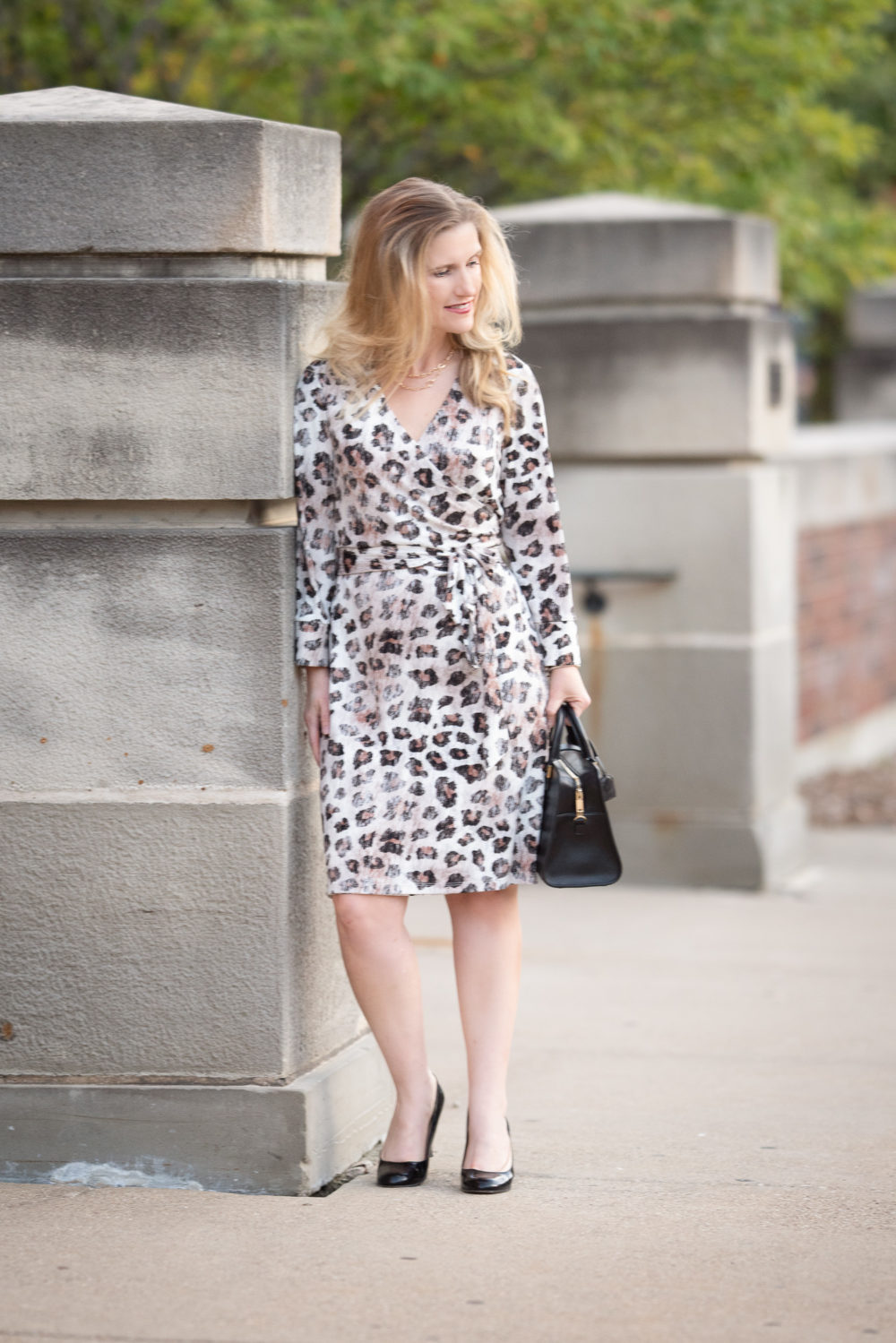 Petite Fashion and Style Blog | Lark & Ro Women's Three Quarter Sleeve Patterned Wrap Dress