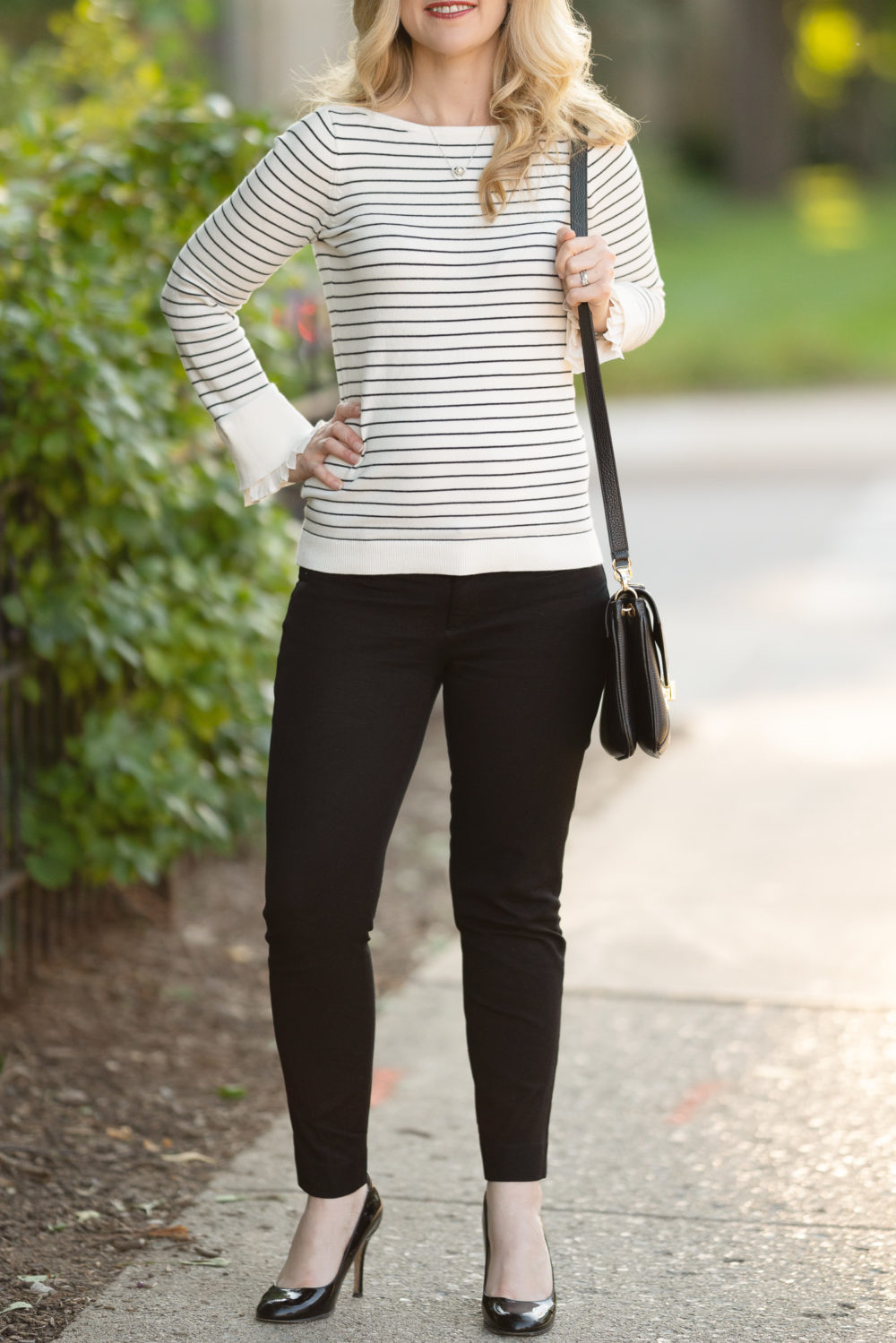 Petite Fashion and Style Blog | Loft Sale | Loft Striped Pleated Bell Cuff Sweater