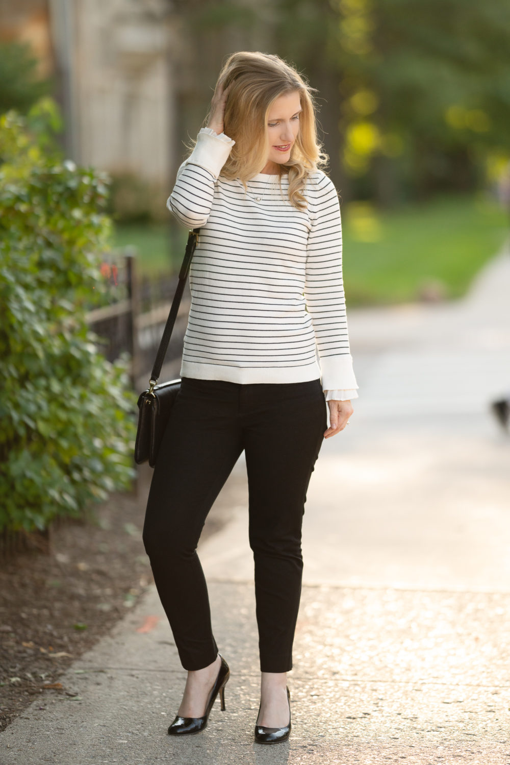 Petite Fashion and Style Blog | Loft Sale | Loft Striped Pleated Bell Cuff Sweater