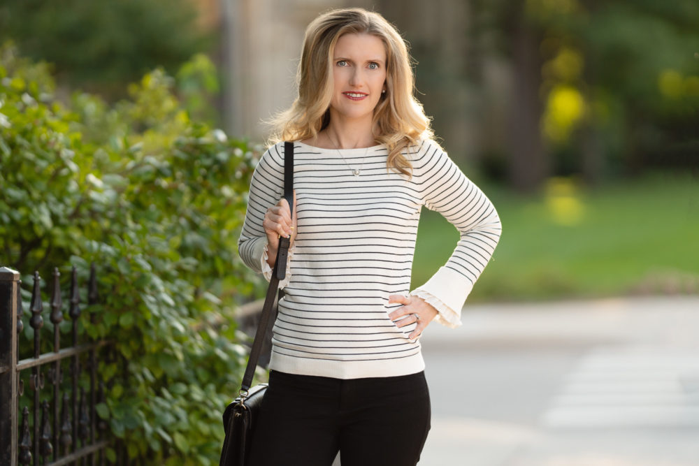 Petite Fashion and Style Blog | Loft Sale | Loft Striped Pleated Bell Cuff Sweater