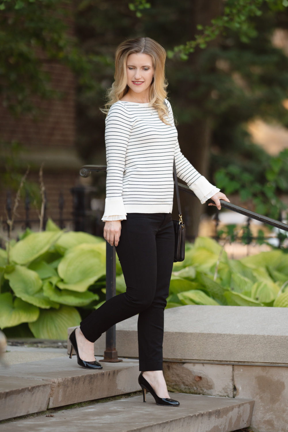 Petite Fashion and Style Blog | Loft Sale | Loft Striped Pleated Bell Cuff Sweater
