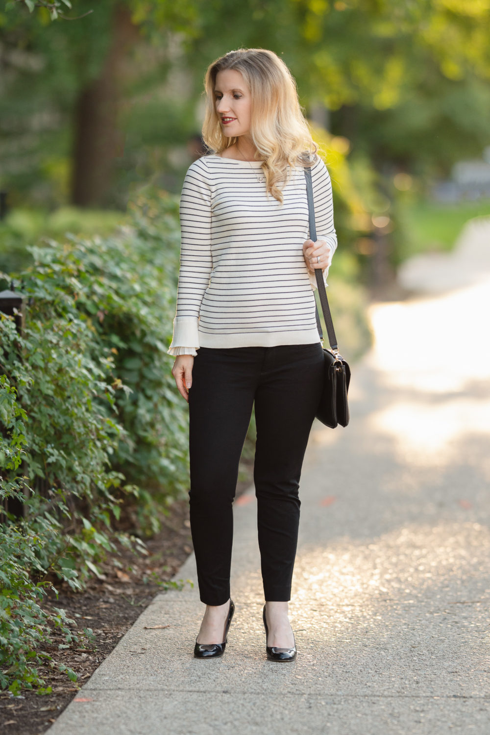 Petite Fashion and Style Blog | Loft Sale | Loft Striped Pleated Bell Cuff Sweater