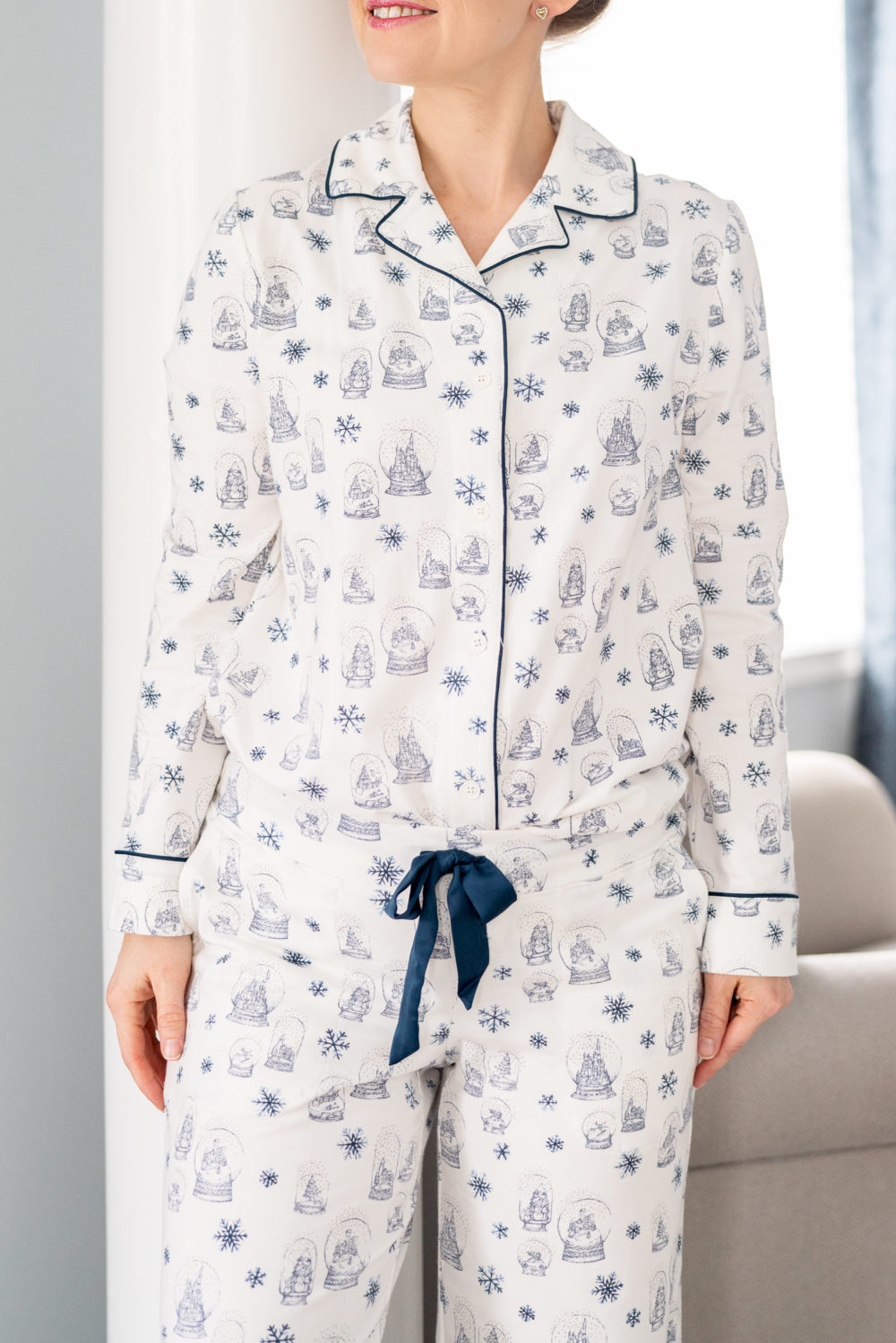 Petite Fashion and Style Blog | Soma Embraceable Long Sleeve Notch Collar Pajama Top Snowglobes Ivory | Soma Pajamas