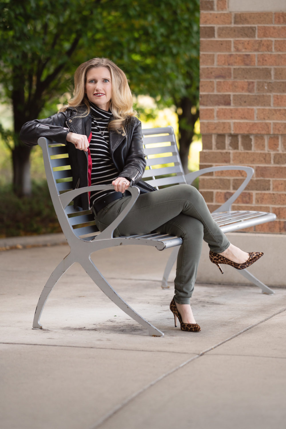 Petite Fashion and Style Blog | Topshop Leather Moto Jacket | Ann Taylor Leopard Heels | YSL LouLou Crossbody Bag