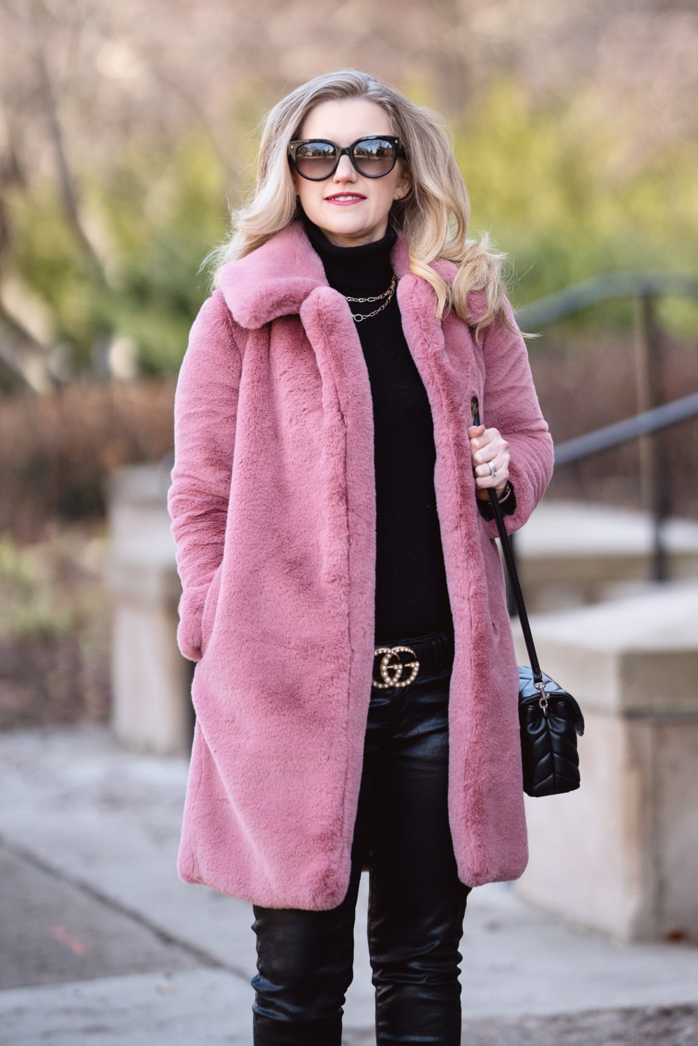 Petite Fashion and Style Blog | AG Leatherette Leggings | Ann Taylor Mila Suede Pumps | J. Crew Faux Fur Coat