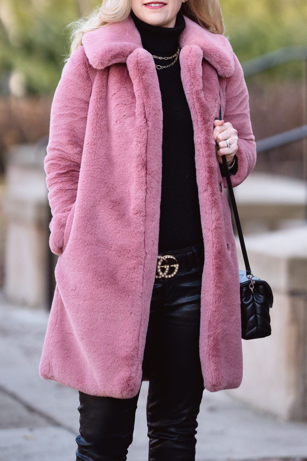 Petite Fashion and Style Blog | AG Leatherette Leggings | Ann Taylor Mila Suede Pumps | J. Crew Faux Fur Coat