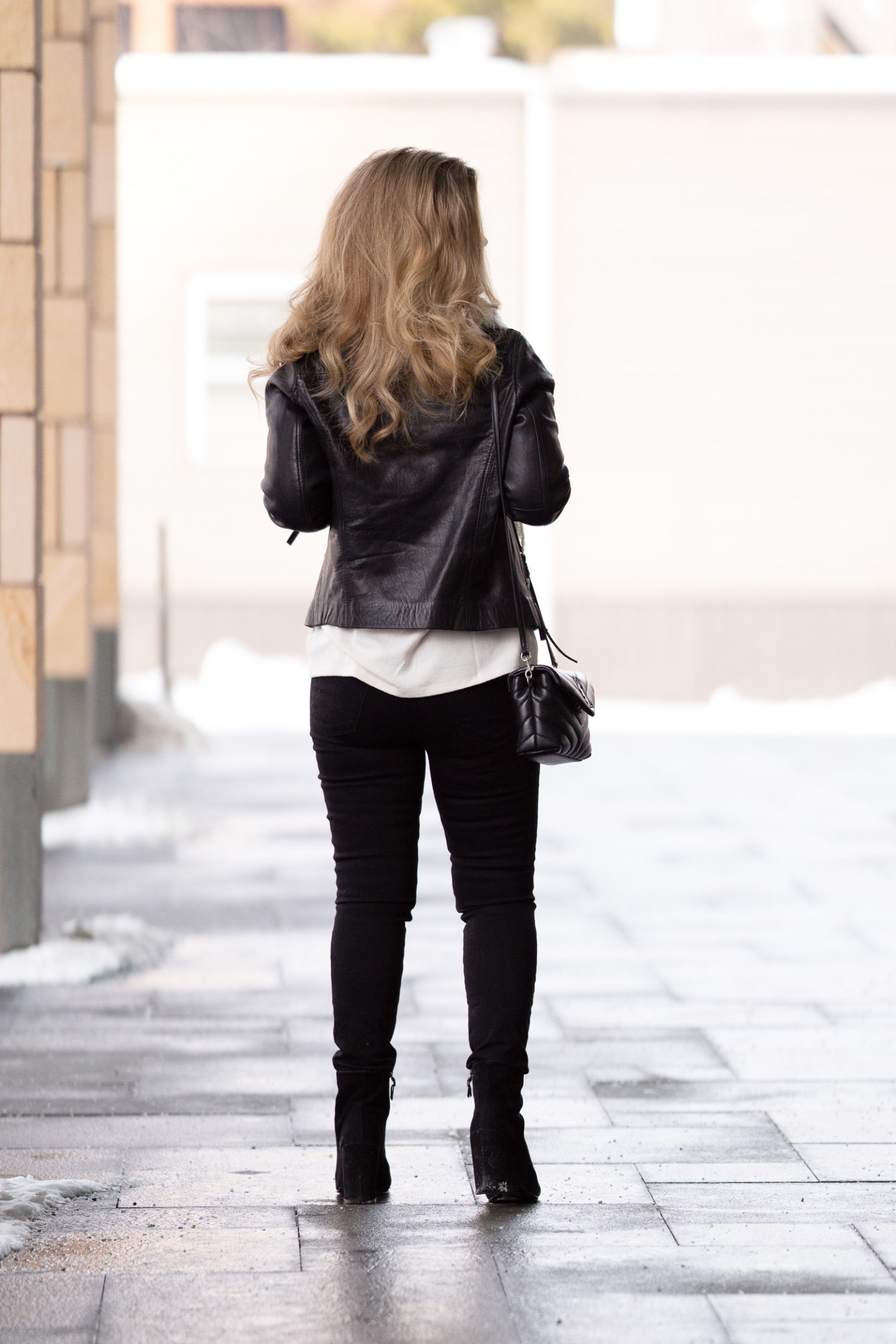 Petite Fashion and Style Blog | Topshop Moto Jacket | Loft Plaid Boucle Blanket Scarf | J. Brand Denim