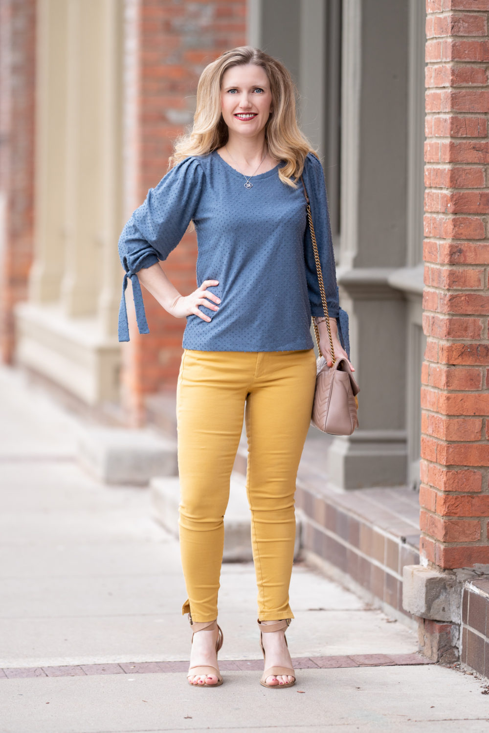 Petite Fashion Blog | Gibson International Womens Day Ruthie Clip Dot Tie Sleeve Blouse | Loft Marisa Fit Pants | Gucci Marmont Shoulder Bag