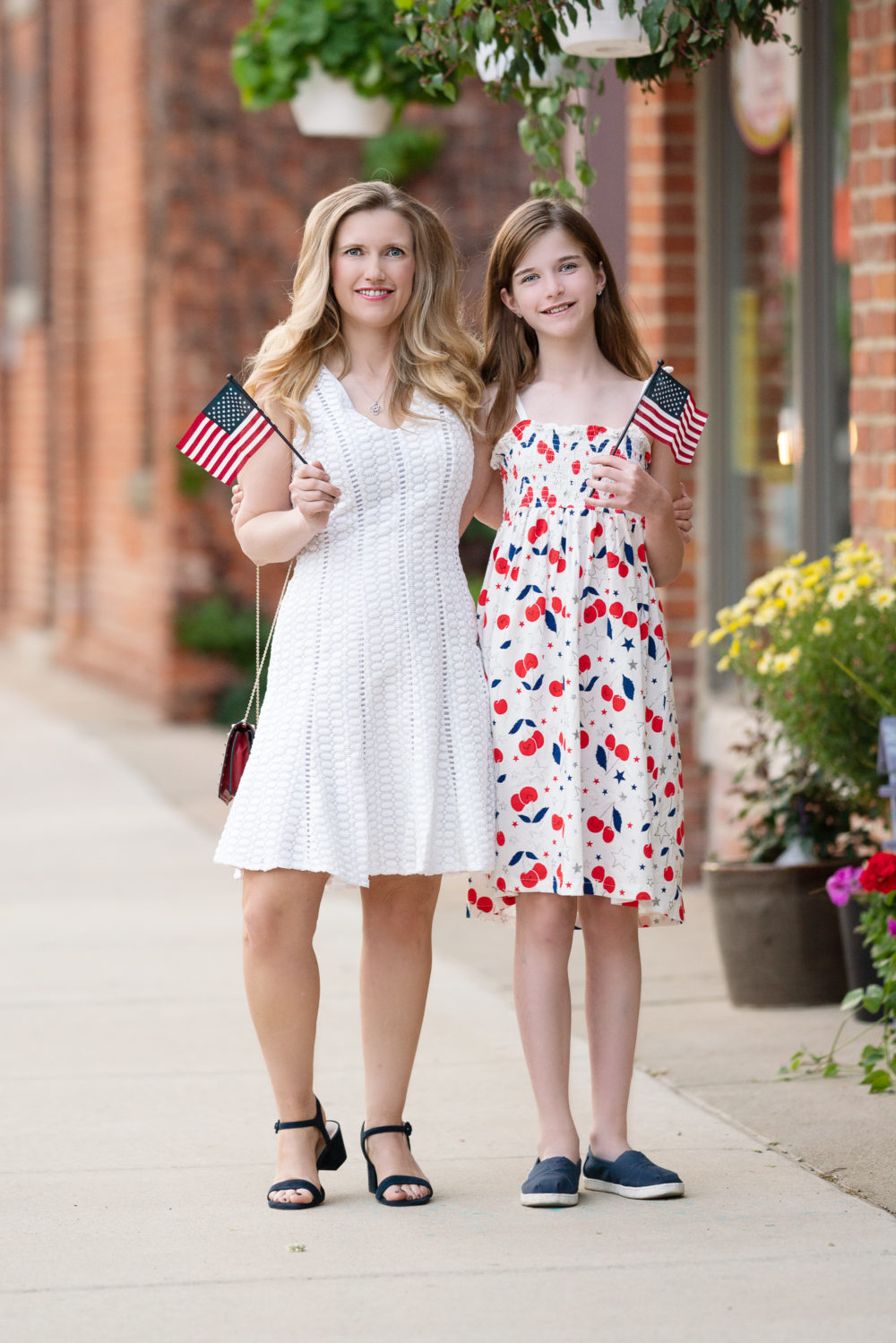 Petite Fashion Blog | Mommy and Me 4th of July Outfit Ideas | 4th of July Outfit Ideas | J. Crew Fit and Flare Dress in Geometric Lace | J. Crew Girl's Smocked Dress in Happy Cherries