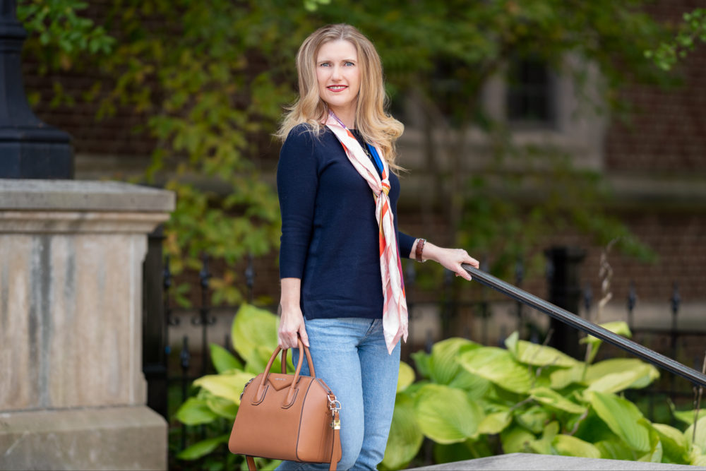 Petite Fashion Blog | Talbots Art of the Scarf | Breast Cancer Awareness Month | Everlane Kick Crop Jeans | Givenchy Antigona Bag